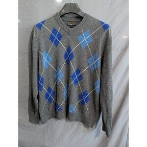 Club Room Sweater Mens L Colorful Argyle V Neck Preppy Grandpa Large
